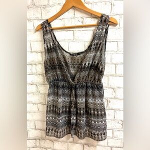 Gray and Brown Sleeveless V-Neck Tie-Waist Camisole Tank